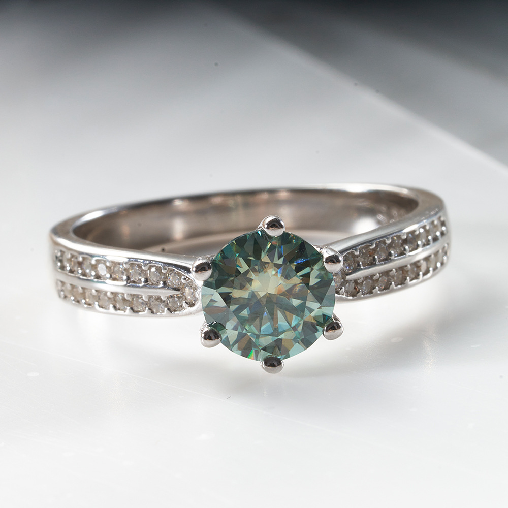 Anillo de piedra de color azul-verde para mujeres 123 quilates de bolígrafo de taladro de plata S925 al por mayor en stock transfronterizo