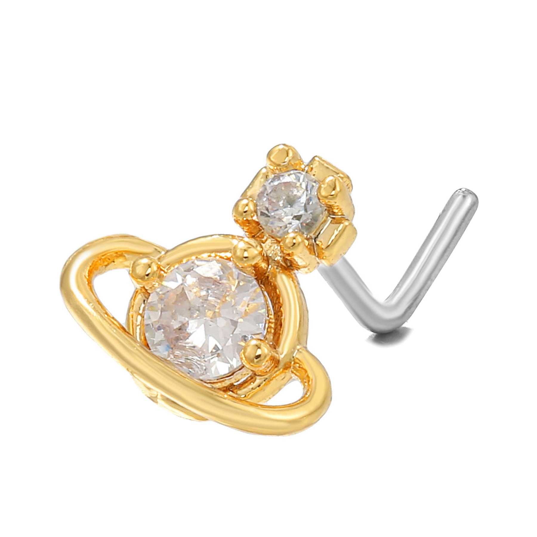 Geometric Zircon Nose Stud In Copper Colour Micro Inlaid Design_voghion.com