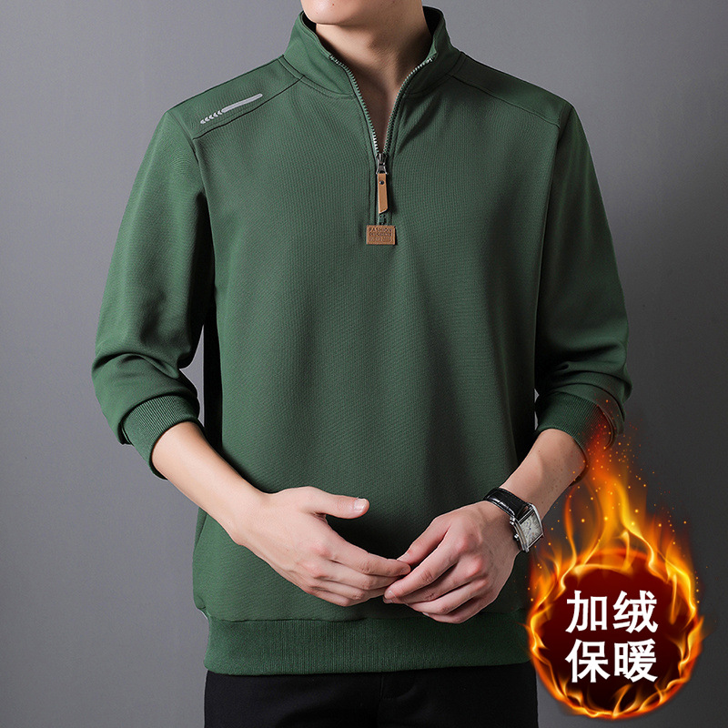 Men's green quality warm winter sweatshirt with zipper