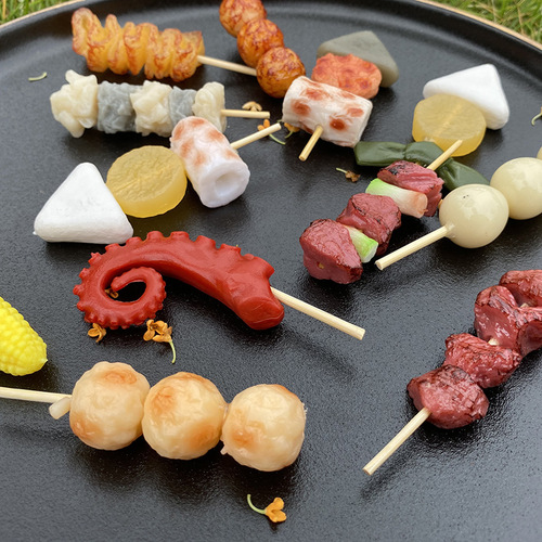 PVC simulation model food squid whiskers gluten corn meatball skewers children's play house toys simulation barbecue skewers