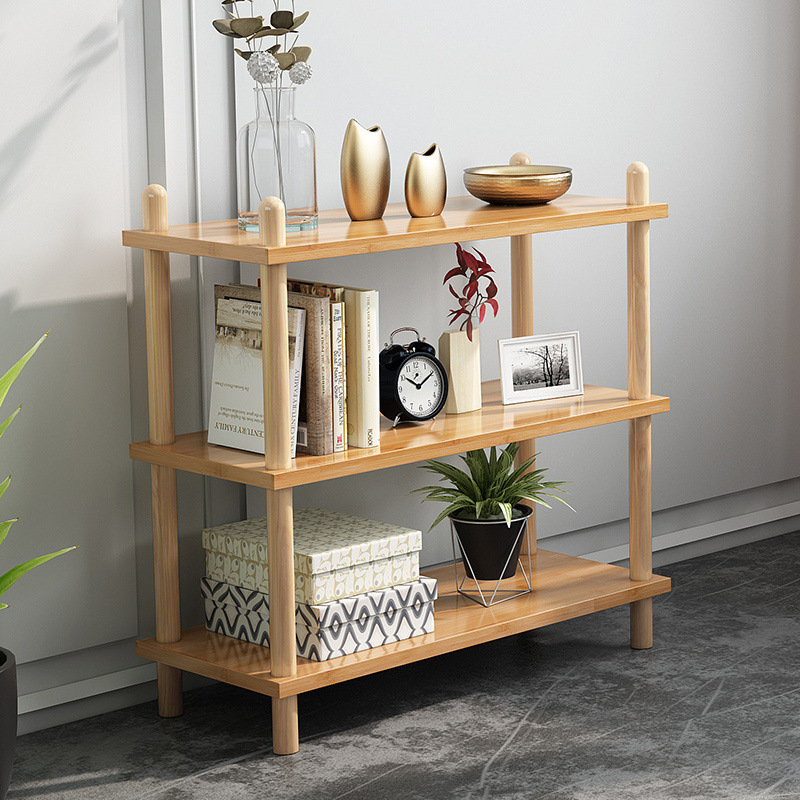 Solid Wood Storage Rack Floor-Standing Bookshelf Simple Living Room Small Bookshelf Space-Saving Bedroom Simple Home Bookcase Cross-Border
