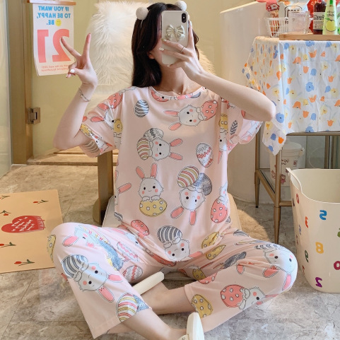 Pijamas pantalones de manga corta traje de dos piezas estudiante estilo coreano dibujos animados mujeres jóvenes delgadas primavera y otoño verano nueva ropa para el hogar