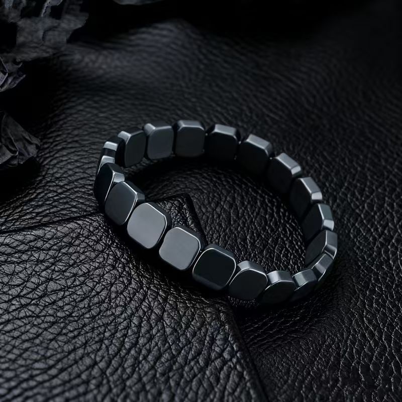European and American Fashion Elastic Bracelet Black Gallstone Bracelet for Men and Women Energy Stone Black Gallstone Jewelry Gift Apple Bracelet