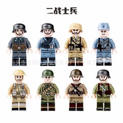 军事二战士兵积木八路军国美苏英法意志愿军人仔小人偶DIY拼装