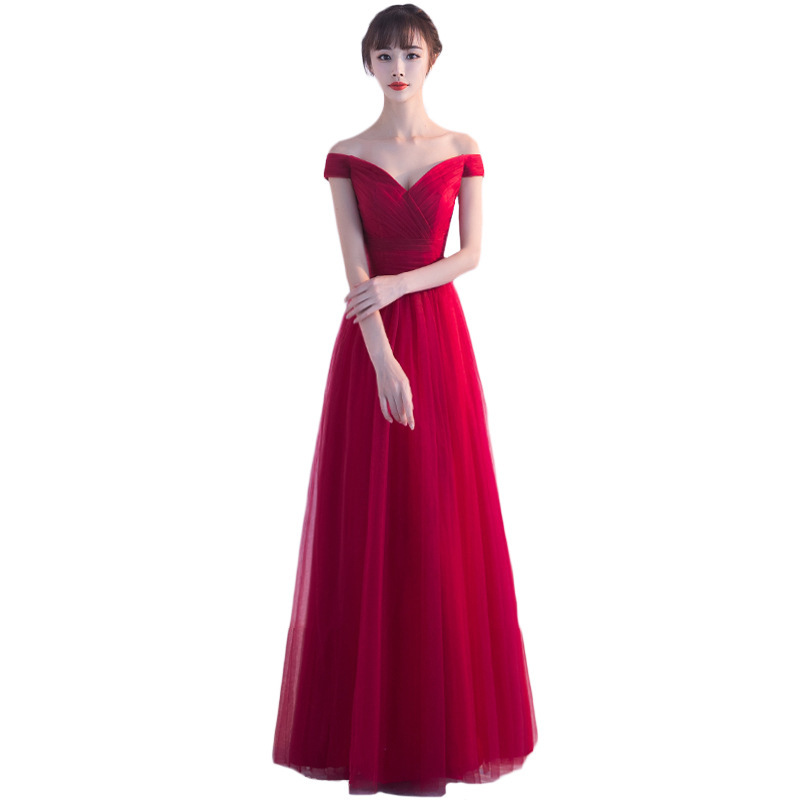 Bride's Toast 2026 New Spring Sexy Off-Shoulder Long Red Wedding Reception Evening Gown Dress_voghion.com