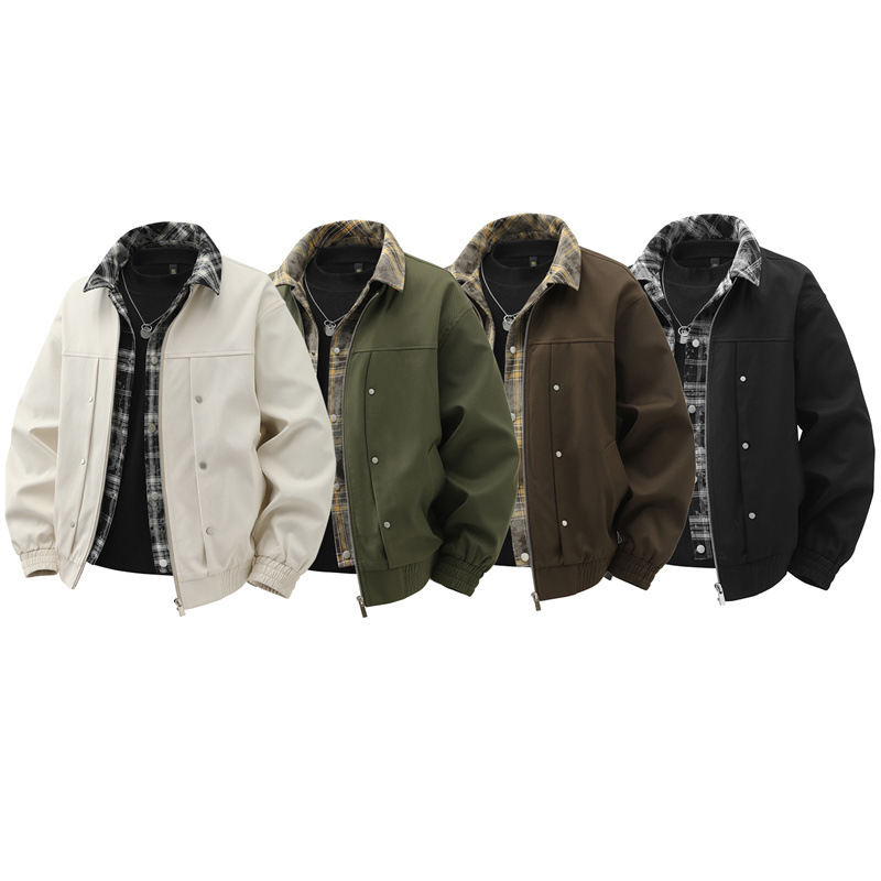 50.00 kg-150.00 kg Jacket Men's Plus Large Size Spring and Autumn Aviator Jacket Solid Color Lapel Baseball Suit Top 50.00 kg-150.00 kg Jacket Men's Plus Large Size Spring and Autumn Aviator Jacket Solid Color Lapel Baseball Suit Top