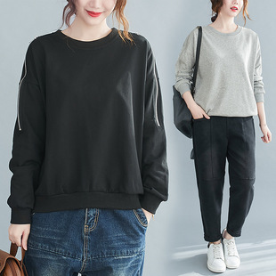 Manufacturer's First-Hand Supply Extra Large Size Women's Clothing Wholesale Fat Girl Off-Shoulder Zipper Slimming Look Round Neck Sweatshirt X2154