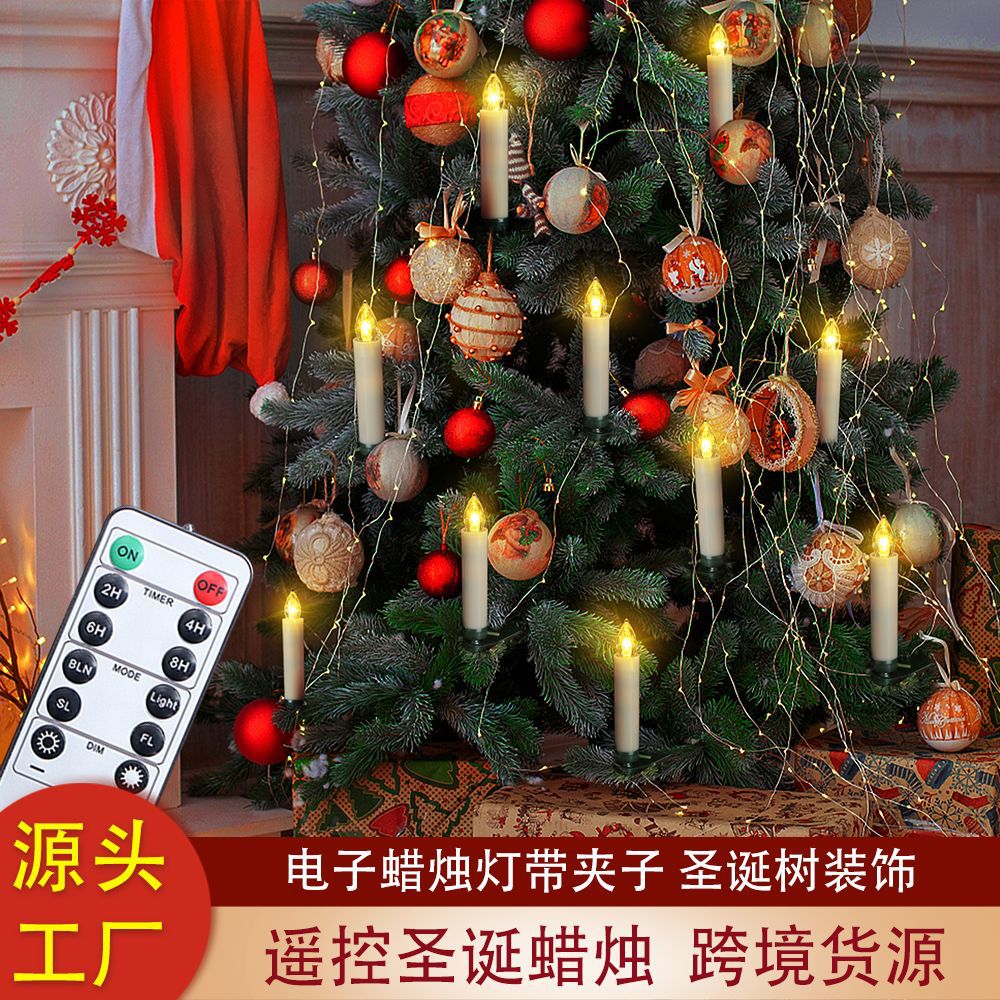 Candelabro electrónico con control remoto, cabeza de cristal, temporizador, decoración navideña y de ambiente para Halloween, llama de vela de plástico simulada.