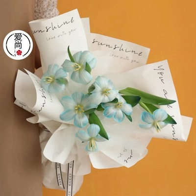 简约网红纸鲜花包装纸花束包花材料英文黑白印花图案花店花艺资材