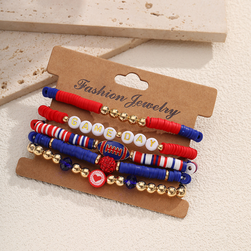 Europa y los Estados Unidos venta transfronteriza pulsera de rugby hecha a mano cuentas coloridas pulsera de cerámica suave conjunto de pulsera de amistad pulsera elástica image 10