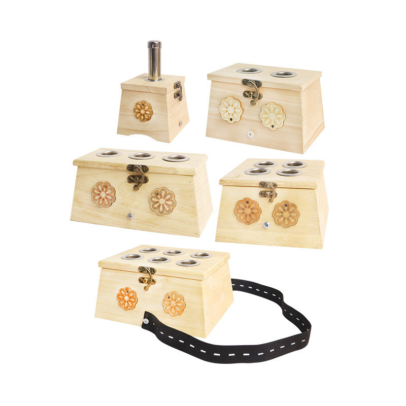 Wooden Moxibustion Box 6 Hole Oak Moxa Warmer Portable Home Moxibustion Device preparation