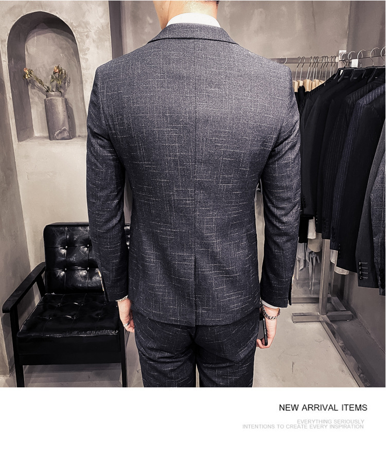 Men's Slim Fit Suit With Dark Pattern Two Button Jacket And Trousers_voghion.com