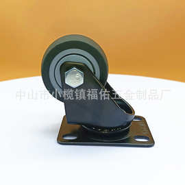 单轴黑TPR静音耐磨脚轮手推车2寸1.6寸TPR单轴承刹车万向静音脚轮