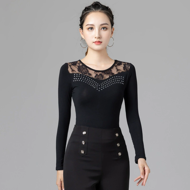 Латинский танцевальный костюм женский новый модельский модельский современный танец высокого кружева танцевальный костюм танцевальный топ