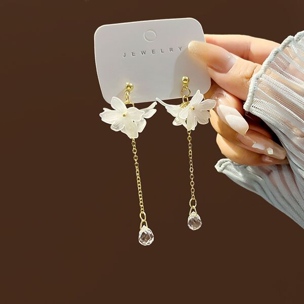 Brand white transparent earrings with tassels from pearl
