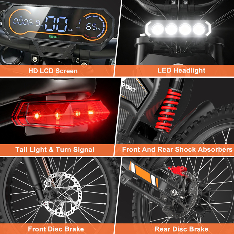 European and American Overseas Warehouse Cross-Border 19-Inch Off-Road Electric Motorcycle for Adults, 3000W Lithium Battery Mountain Bike, 60V 35Ah Electric Vehicle