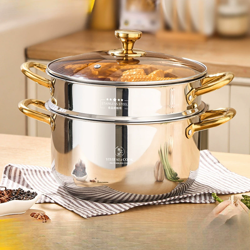 Маленькая пароварка из нержавеющей стали 316, небольшая бытовая пароварка и тушение, утолщенная двойная 2-слойная индукционная плита, суповая кастрюля без покрытия