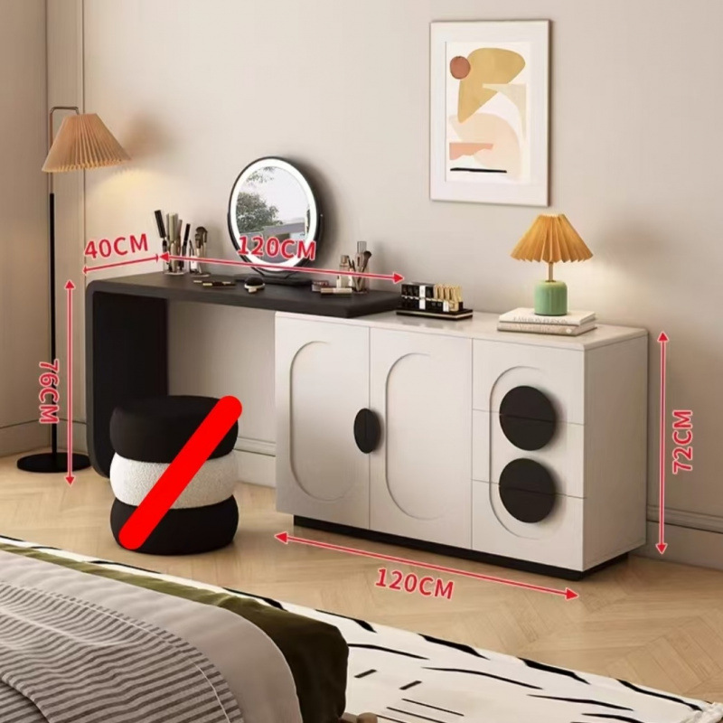 Mesa de maquillaje de sentido premium de diseñador minimalista moderno, armario de almacenamiento de tocador minimalista italiano, dormitorio de estilo crema integrado