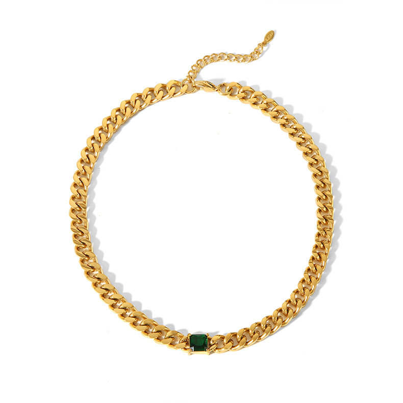 Zircon Inlay Material Necklace Classification 201 Stainless Steel Chain Material Cuban Link Chain Curb Chain Chain Type Wholesale Jewelry Elegant Streetwear Water Droplets Heart Shape 201 Stainless Steel 304 Stainless Steel Zircon 18K Gold Plated Inlay Necklace