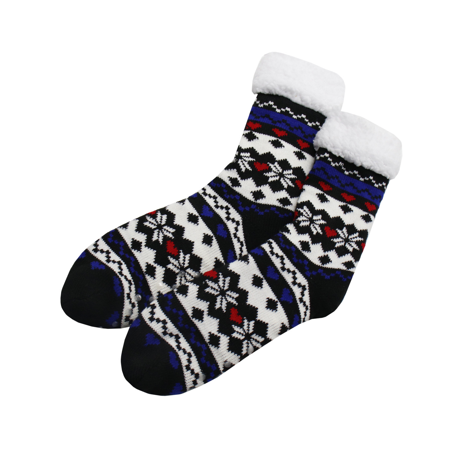 네이비 블루와 화이트 눈송이 롱 바닥 양말