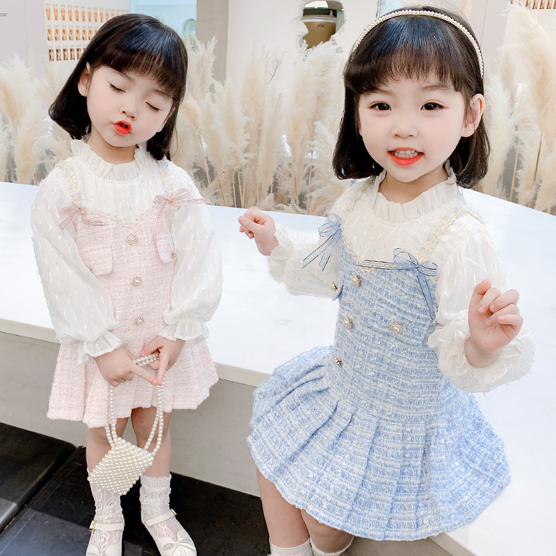 Girls dress spring and autumn 2021 new pattern baby Korean spring clothes children Red skirt Children Western style Princess Dress