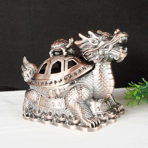 Dragon and Phoenix Cup Dragon Turtle Golden Toad Cornucopia Ashtray Metal Craft Ornament Office Gift Dragon Body Turtle Longevity and Health