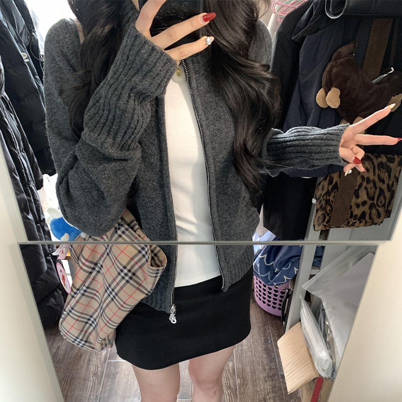 Double Zipper Short Jacket for Women, Spring and Autumn 2025 Early Autumn New Style Sweater Knit Cardigan Top, Clearance Sale