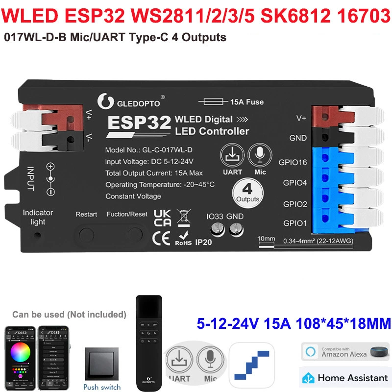 Контроллер световой ленты WLED с ESP32, микрофоном, доступен по адресу, симфонический SPI LED контроллер с адресацией