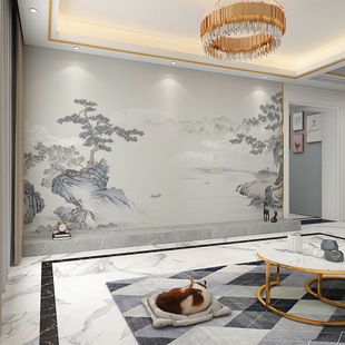 Landscape Painting Wall Stickers New Chinese Style Living Room Background Flowing Water Brings Wealth Welcoming Guests Pine Wall Stickers Feng Shui Decorative Painting