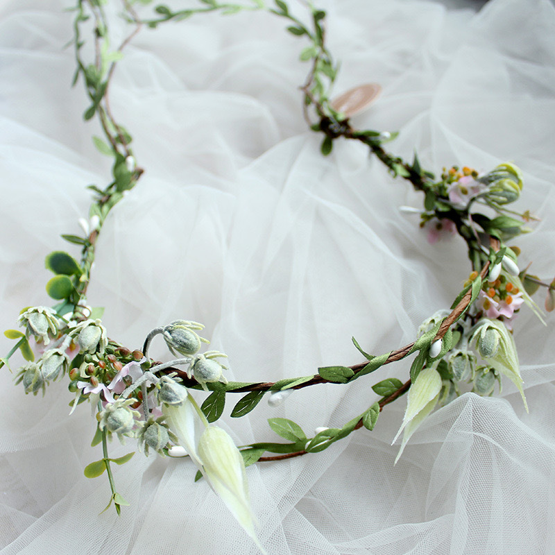 Nuevo estilo transfronterizo dedicado a la guirnalda de primavera, tiara de novia dulce, accesorios de fotografía de estudio de bodas de vacaciones junto al mar