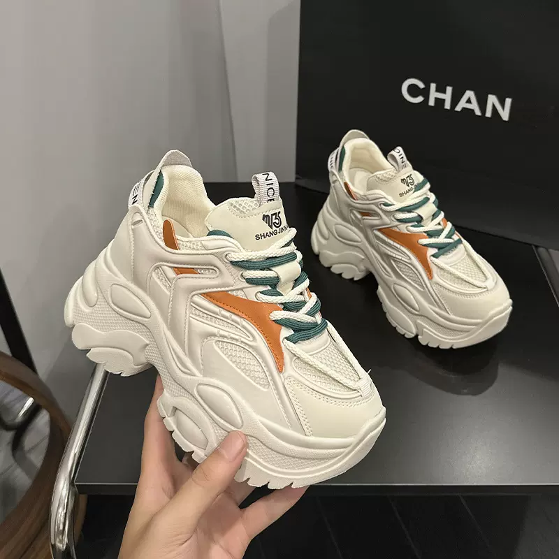 厚底老爹鞋女款2025春季新款单鞋透气运动休闲鞋女百搭内增高女鞋