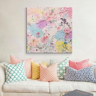 Niche Art Pink Hand-Painted Oil Painting Dopamine Abstract Crane Flower Decorative Painting Living Room Entrance Texture Hanging Painting