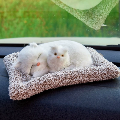 car decoration pet simulation cat — Car ornaments - large-white-cat-mother-and-son