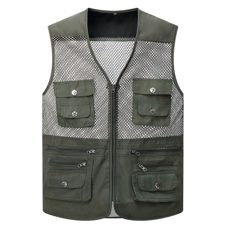 Summer Thin Mesh Vest for Hiking, Quick-Dry, Casual, Multi-Pocket, Middle-Aged Men's Photography Fishing V-Neck Large Size Vest Summer Thin Mesh Vest for Hiking, Quick-Dry, Casual, Multi-Pocket, Middle-Aged Men's Photography Fishing V-Neck Large Size Vest