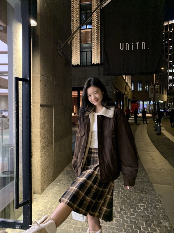 pusumede美式复古灯芯绒外套女秋冬仿羊羔毛翻领棉衣工装夹克上衣|undefined