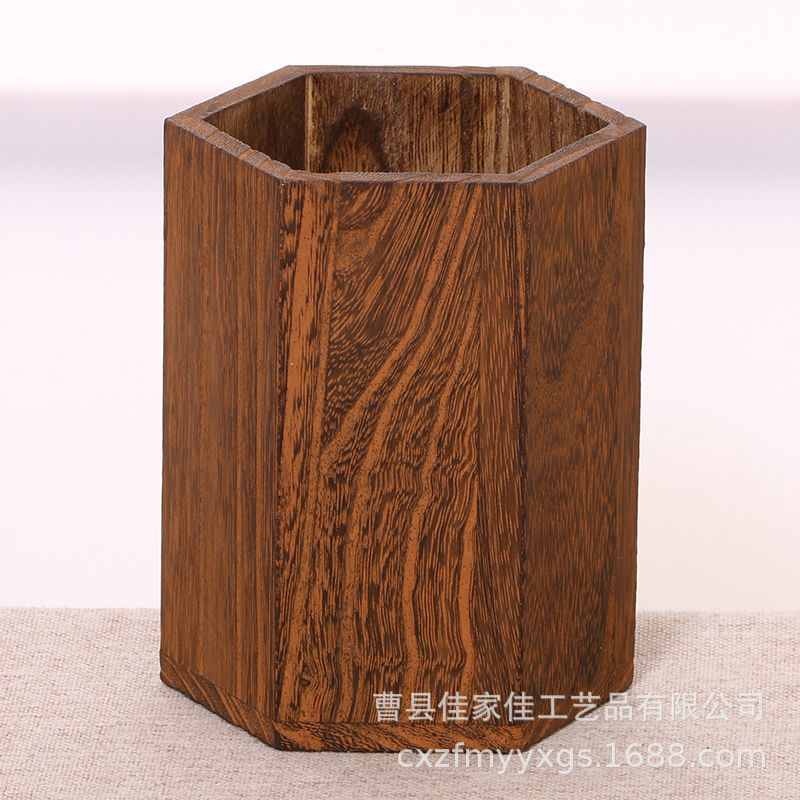 빈티지 시카모어 우드 육각형 펜 용기 (12*9cm)