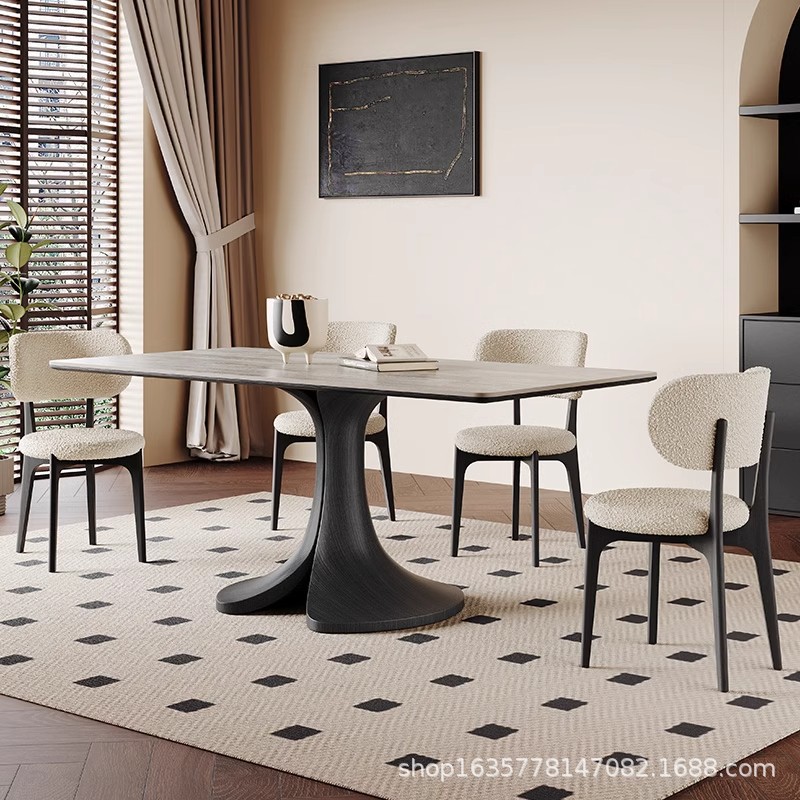 Mesa de comedor de madera maciza negra de estilo antiguo, sala de estar rectangular, hogar, apartamento pequeño, mesa de comedor de madera de roble retro francés