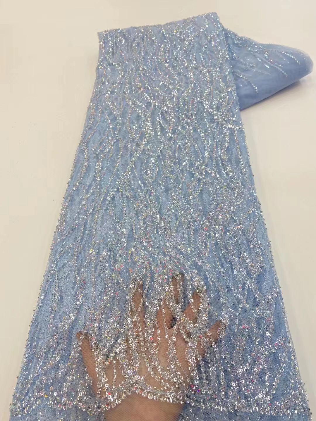 Encaje de la boda a rayas con lentejuelas tubo bordado tela vestido de noche vestido de boda cheongsam tela JX3452 image 11