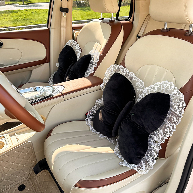 2026 New Car Accessories Plush Butterfly Headrest and Lumbar Support Pink Headrest and Lumbar Support