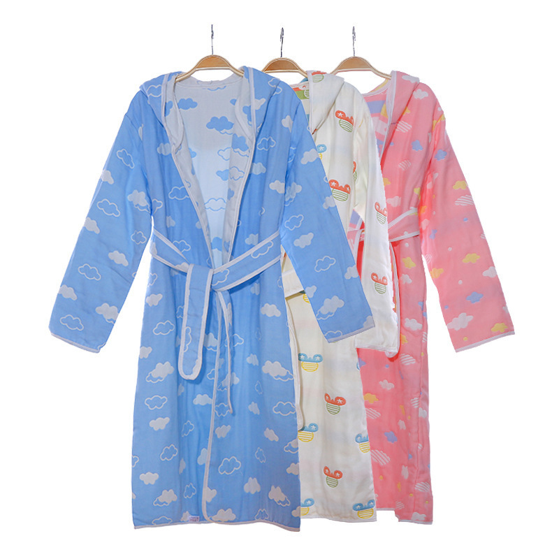 Bathrobe Six-layer Gauze Cotton Men's Women's Hooded Children's Adult Nightgown Hooded Bathrobe Pajamas Bathrobe Six-layer Gauze Cotton Men's Women's Hooded Children's Adult Nightgown Hooded Bathrobe Pajamas