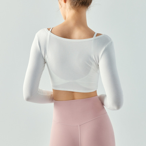 Fall/Winter Cross-Twist Long-Sleeve Yoga Wear Blouse for Women – Lightweight, Short, Loose-Fit, Slimming, Solid-Color Shawl-Style Cardigan