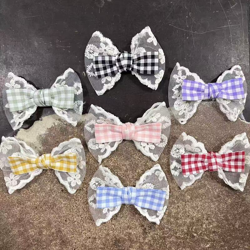 New Lace Plaid Bow Accessories Girly Heart Cute Fabric Bows Accessories Shoes Clothing Bags DIY Accessories