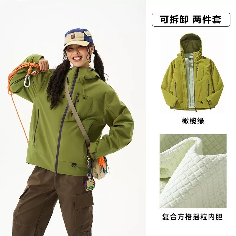 Kongshanyu アウトドアジャケット女性の秋と冬ハードシェル防風防水スリーインワンジャケットフード付き登山ジャケット男性 25|undefined