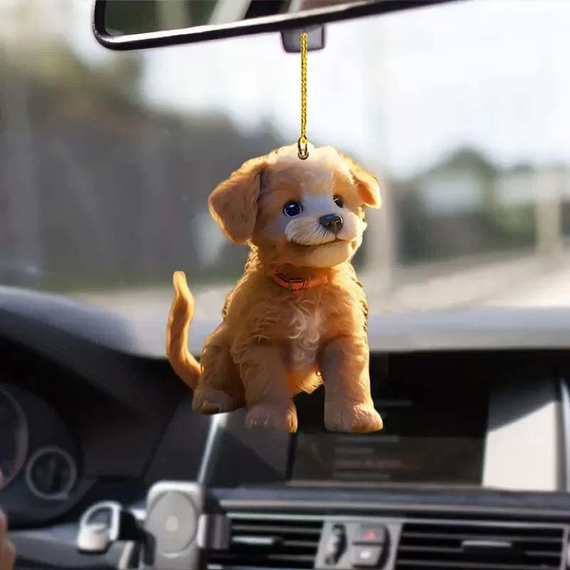 Симпатичные маленькие золотистого ретривистого акриловой подвески для автомобилей трансграничный новый плоский автомобиль зеркало заднего вида украшения для дома