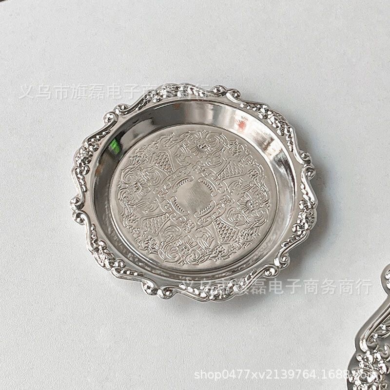 ケーキトート金属レリーフ小パレットins装飾皿レトロ茶カップトートジュエリー収納皿スナックケーキ皿|undefined
