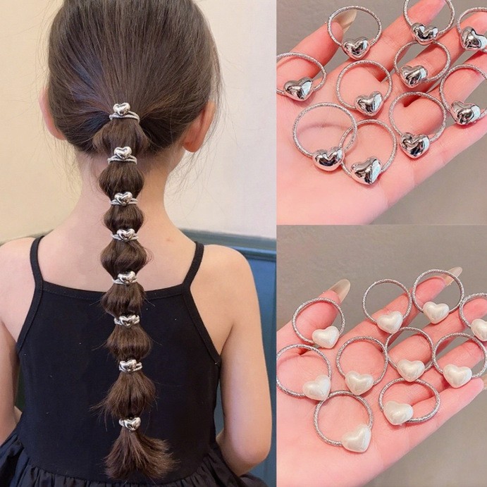 Anillo de cabello para niños plata de alto nivel amor acornamiento de cabello de cabello de niñas atar el cabello correa pequeña no lastimar el cabello de cabello