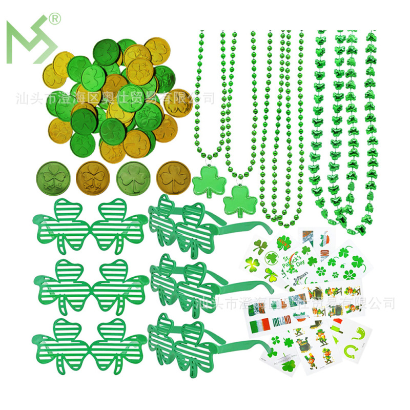 Amazon St. Patrick's Day Clover Necklace Glasses Gold Coin Tattoo Sticker Irish Holiday Combination Amazon St. Patrick's Day Clover Necklace Glasses Gold Coin Tattoo Sticker Irish Holiday Combination