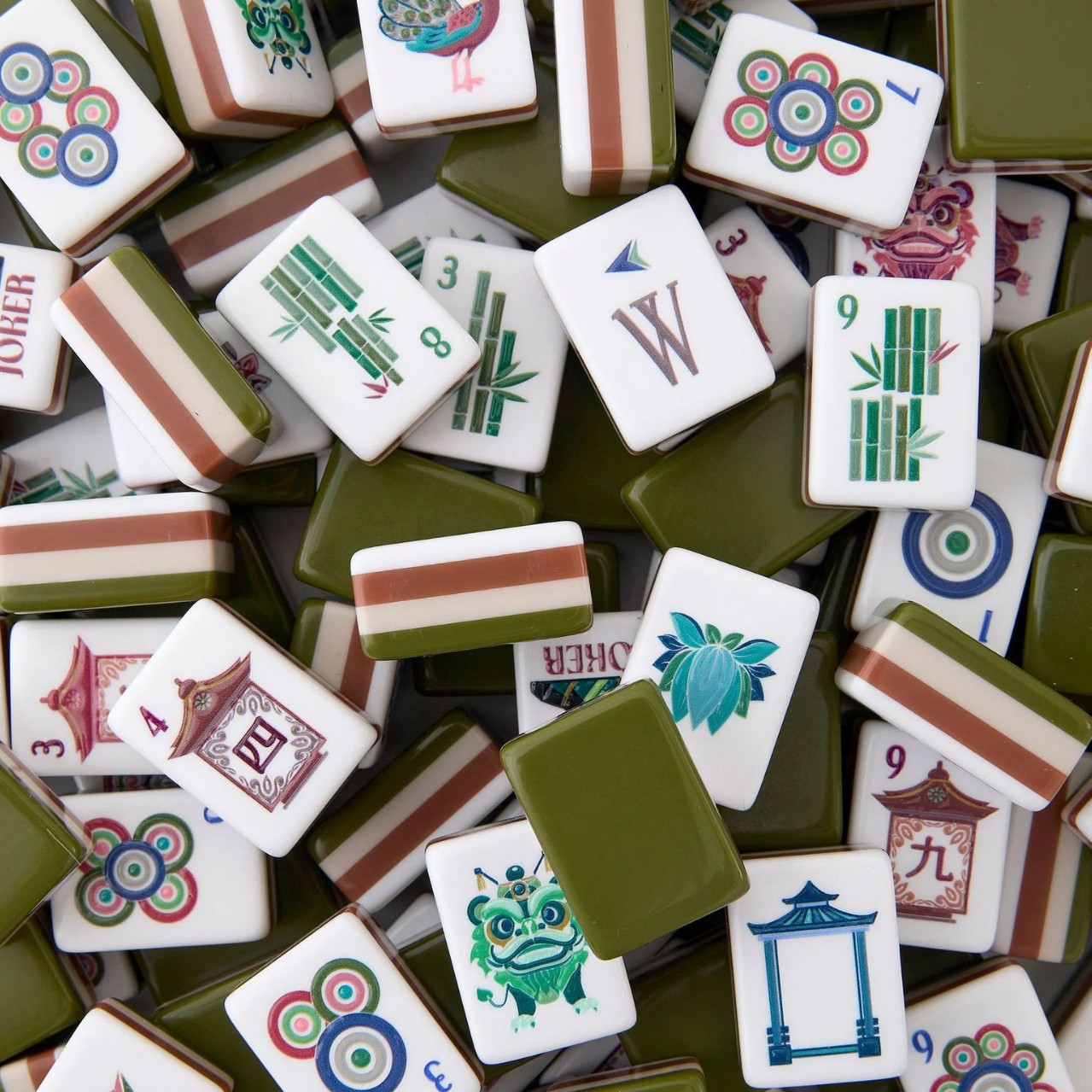 (In-stock direct delivery) American mahjong tiles in olive green acrylic, four-layer portable mini mahjong