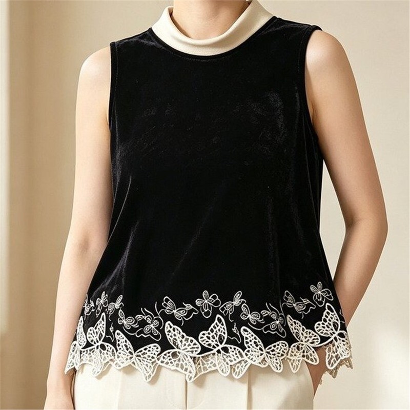 Dropshipping original new Chinese-style velvet patchwork butterfly embroidery sleeveless top, 2026 summer new style, elegant and slimming