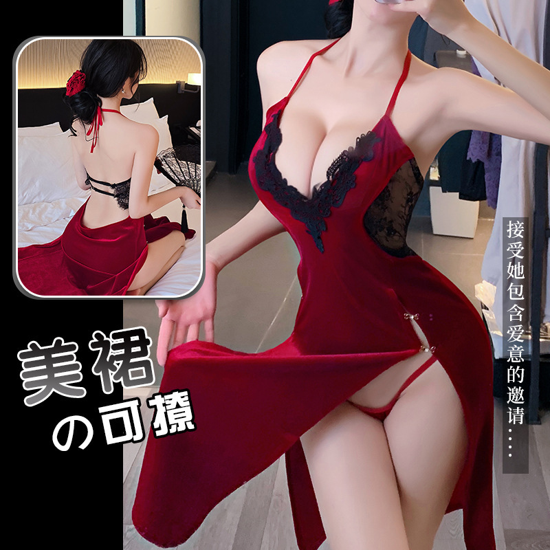 Long Night Sexy Lingerie Sexy Suspenders Retro Velvet Long Slit Queen Dress Dress Uniform 1153 Long Night Sexy Lingerie Sexy Suspenders Retro Velvet Long Slit Queen Dress Dress Uniform 1153